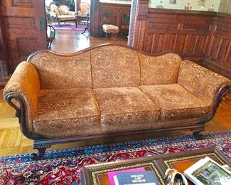Antique custom upholstered gooseneck sofa