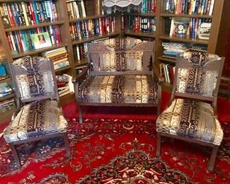 Custom upholstered settee and chairs