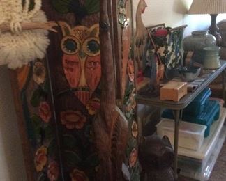 Retro tall wood cat, wood owl