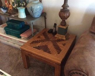 Wood side table with inlay