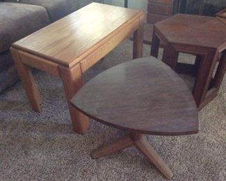 Oak coffee table, small guitar pick style table, small hexagon side table
