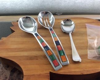Serving set with stone inlay