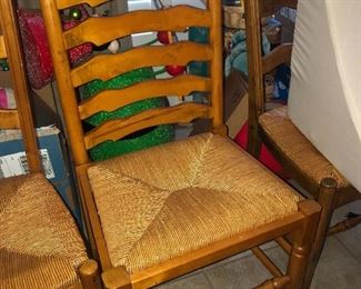 Set of 6 Rush seat ladderback chairs goes with pine modern farm table