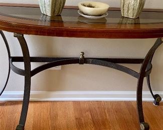 Outstanding  1/2 round Foyer/Sofa Table; Wrought Iron, Wood and Glass - with matching coffee table
