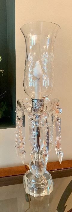 2 Beautiful matching formal crystal and etched Hurricane lamps