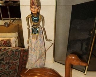 Tribal puppet and wooden carved duck