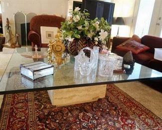 Coffee table and tribal rug