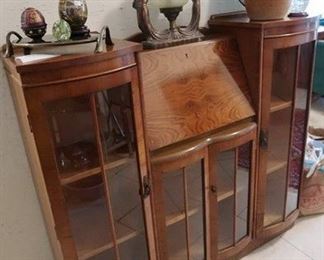 Art Deco desk and curio cabinet