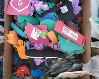 A big box of Sponge Stamps, great for walls, making your own wrapping paper, have the kids roll out a big piece of butcher paper and make the tablecloths or decorations for your next do. We have lots of acrylic paint to use with these.