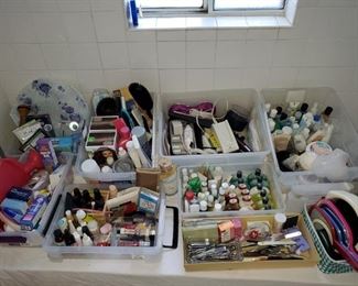 Personal Care: Travel size shampoo, conditioner, moisturizer. Nail polish and care, hand mirrors, nail trimmers, q-tips, medicines, hair styling, more. . .