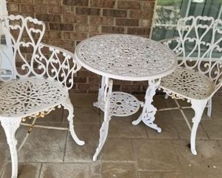 Painted Cast Iron Bistro Table and Chairs 