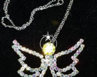 Rhinestone Angel pendant on 925 Sterling Silver Necklace 