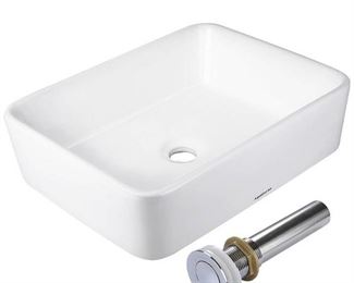 Aquaterior Rectangle White Porcelain Ceramic Bathroom Vessel Sink Bowl Basin With Chrome Drain
