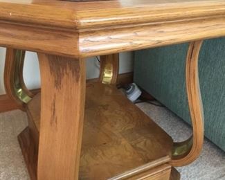 Pair of solid oak end tables with storage drawer.