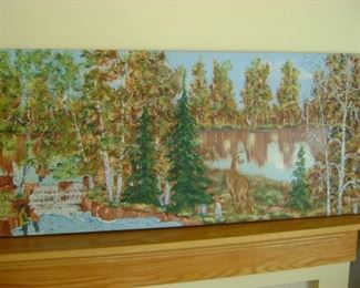 Stunning hand painted acrylic nature scene on canvas measures 50 inches wide by 20.