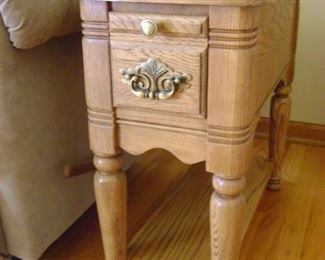 Pair of solid oak end tables are 12 inches wide by 24 deep.