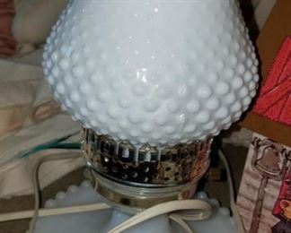 Hobnail lamp, also glassware available. 