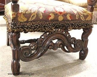 ANTIQUE Walnut Highly Carved Frame Needlepoint Upholstery Stretcher Base Arm Chair 

Auction Estimate $100-$300 – Located Inside 

