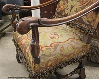 ANTIQUE Walnut Highly Carved Frame Needlepoint Upholstery Stretcher Base Arm Chair 

Auction Estimate $100-$300 – Located Inside 
