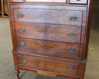 Walnut 2 Tone Depression High Chest and Low Chest with Mirror 

Auction Estimate $200-$400 – Located Inside 
