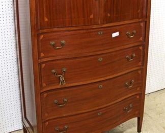 ANTIQUE Mahogany Inlaid and Banded Double Bonnet Top High Chest with Keys attributed to Flint Horner Furniture 

Auction Estimate $300-$600 – Located Inside 
