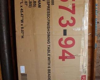  NEW in Box Espresso Finish Dining Room Table with 6 Beaded Legs

Auction Estimate $100-$300 – Located Dock 