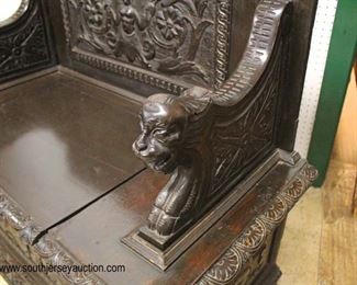 ANTIQUE Continental Oak Highly Carved Lift Top Hall Bench in the Original Finish 

Auction Estimate $300-$600 – Located Inside 
