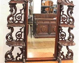 AWESOME ANTIQUE Walnut Victorian Marble Top Pier Mirror Pierce Carved and Ornate with One Drawer in the Original Finish 

Auction Estimate $500-$1000 – Located Inside 

