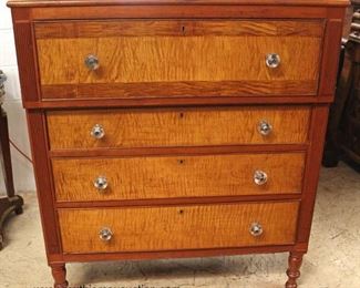 BEAUTIFUL ANTIQUE Tiger Maple and Cherry Sheraton Chest in the Original Finish 

Auction Estimate $300-$600 – Located Inside
