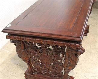 SOLID Mahogany Highly Carved with Lion Heads Library Table 

Auction Estimate $300-$600 – Located Inside 
