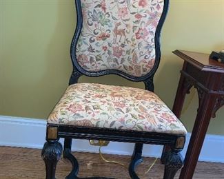 William and Mary style chairs with gilded crest; one arm and three sides