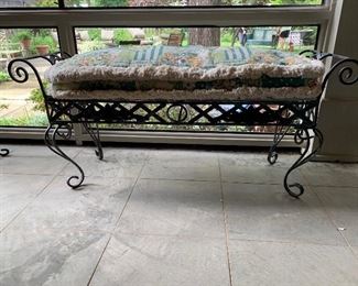 Wrought iron bench with custom made cushion