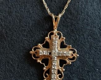 14K gold cross with diamonds pendant