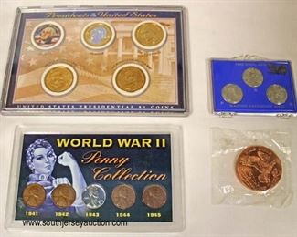  Selection of Coins including: 1943 Steel Cents, Theodore Roosevelt Commemorative Coin, World War II Penny Collection, Presidents of the United States George Washington $1.00 Coins

Auction Estimate $5-$10 – Located Glassware 