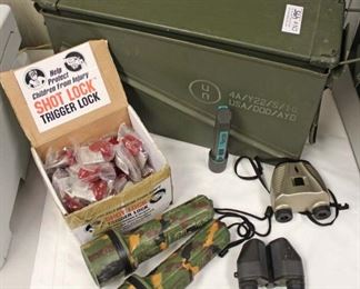  Military Ammo Box with Flashlights, Binoculars, and Box of Shot Lock Trigger Locks

Auction Estimate $20-$100 – Located Glassware 