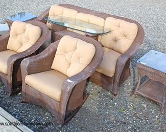  Like New 5 Piece Brown Wicker Sofa, 2 Chair and 2 Glass Top Tables

Auction Estimate $300-$600 – Located Field 