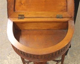  Burl Mahogany Carved Stretcher Base Inlaid and Banded Lift Top Demilune Sewing Stand

Auction Estimate $100-$200 – Located Inside 