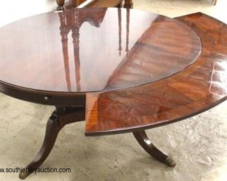  BEAUTIFUL Burl Mahogany 60” Inlaid and Banded Round Dining Room Table with Star Inlay Top and Brass Paw Feet and (6) 12” Perimeter Leaves Total of 84” Diameter

Auction Estimate $500-$1000 – Located Inside 