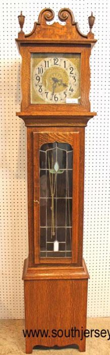  ANTIQUE American Golden Oak Grandfather Clock with Art Nouveau Leaded Glass Front

With Weights and Pendulum

Auction Estimate $300-$600 – Located Inside 