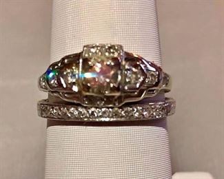 120 YEAR OLD PLATINUM WHITE GOLD 14K DIAMOND RING SIZE 7