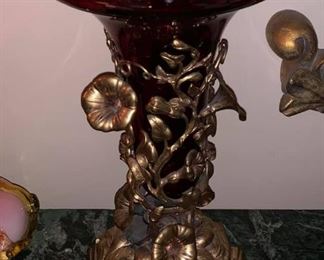 GILT BRONZE RUBYRED GLASS VASE