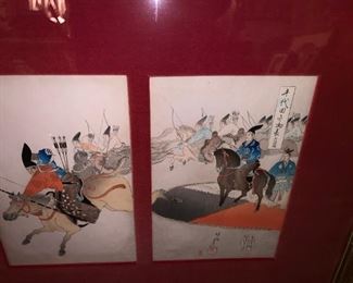 19TH CENTURY  TOYO HARA CHIKANOBU DOG HUNTING JAPANESE WOOD BLOCK TRIPTYCH-$400/OBO