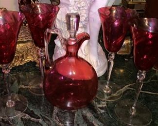 CYRSTAL PINK DECANTER SET   $60