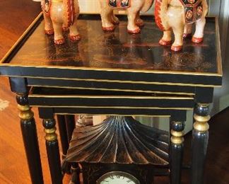 Pr. Nesting Tables w/ Oriental Theme, set of 3 Neiman Marcus Camel Candle holders