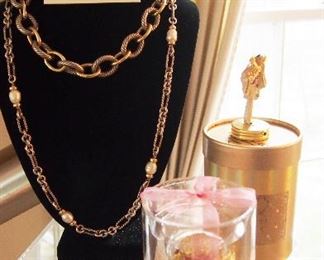 David Yurman Oversized 18K and Sterling Chain Necklace and Pretty 18K and Sterling and Pearl Necklace