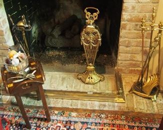 Nice Vintage Fireplace surround, andirons and tools