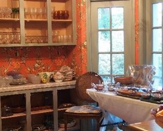 PACKED vintage kitchen full of glass, china, pots & pans