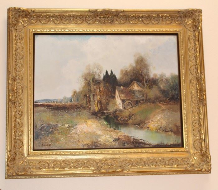 We have three beautiful paintings by German listed artist, Willi Bauer. "Grain Mill In Forest"