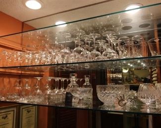 Some Waterford pieces and other finer crystal and glassware.  