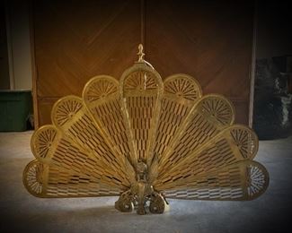 brass peacock fireplace screen